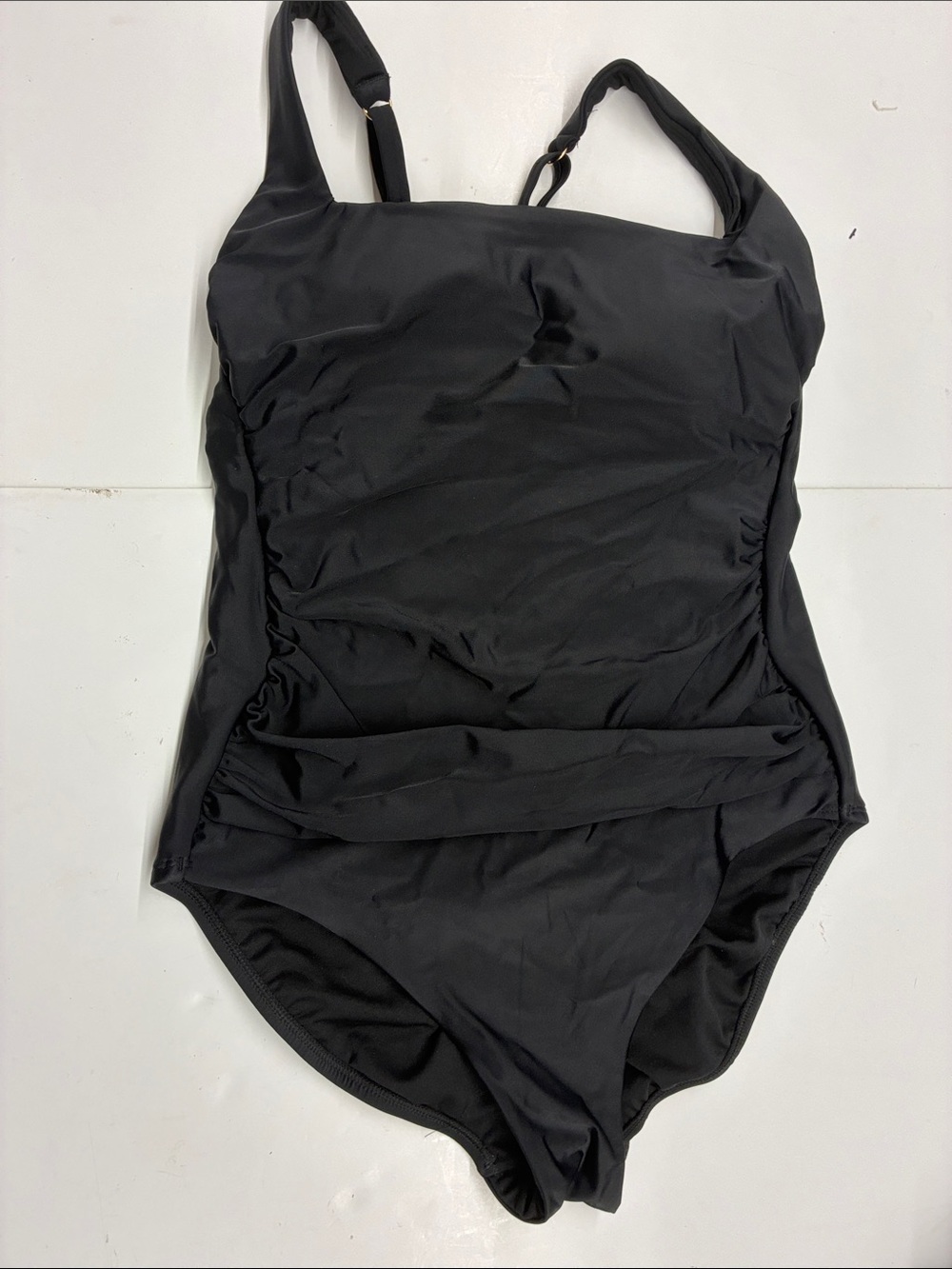 NEW Shade & Shore Women’s Solid Black Ruched One-Piece Swimsuit Size Large